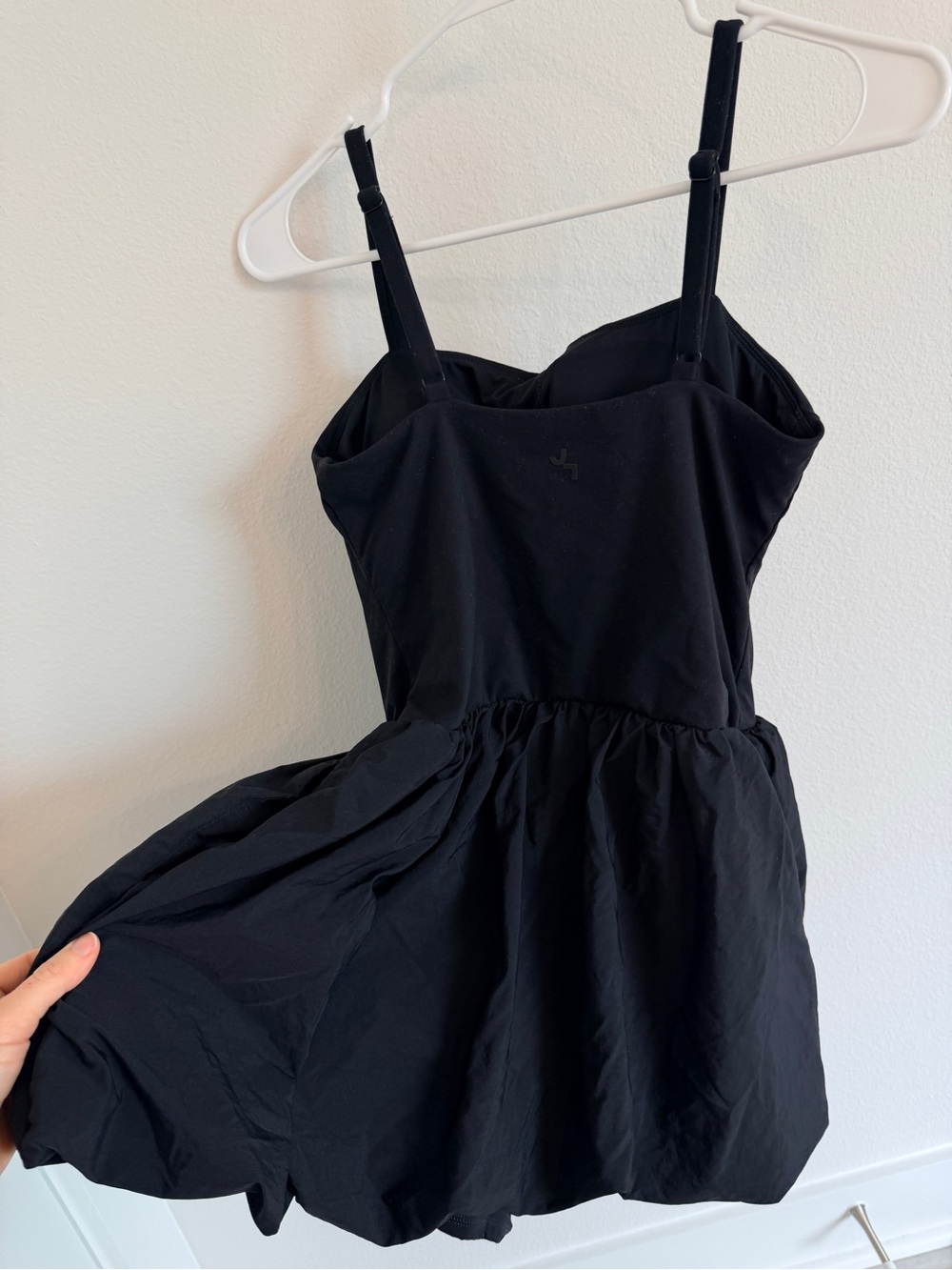 JoyLab Black Spaghetti-Strap Mini Dress with shorts under- workout attire